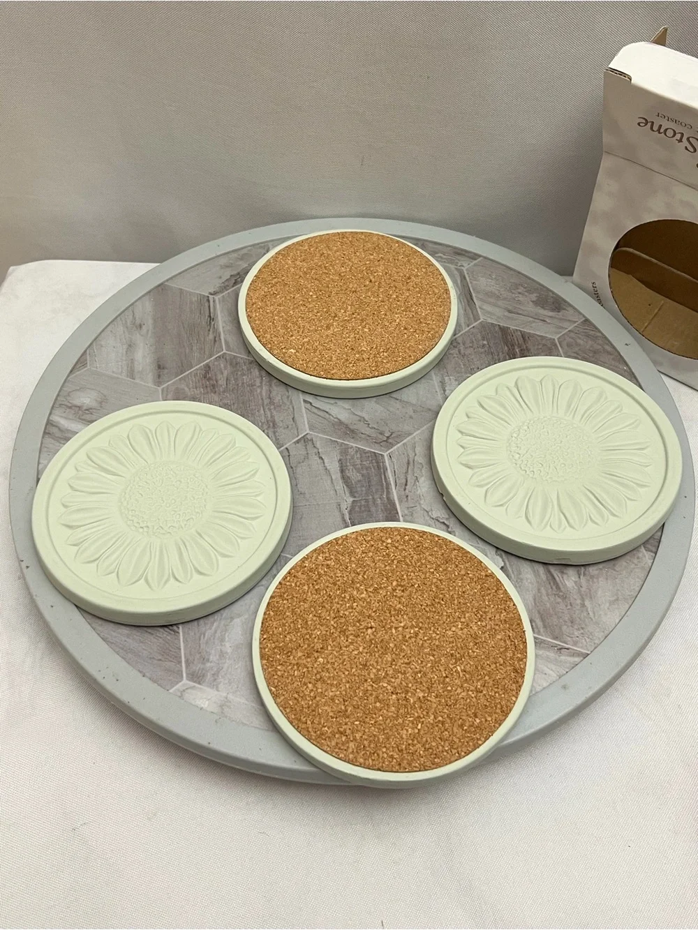 Mountain Woods MountainStone Sunflower Coasters Set of 4 Green Cork Back